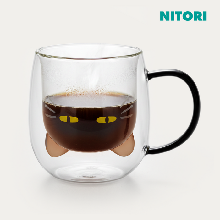 니토리 이중유리 머그컵 데코네코